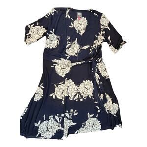 Vince Camuto womens sz 12 black white floral faux wrap short sleeve mini/midi
